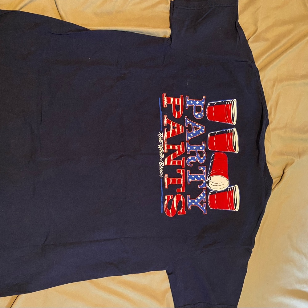Blue and Red Short Sleeve Graphic Tee